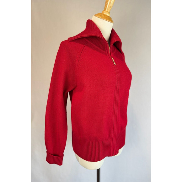 St. John Cashmere Full Zip Knit Cardigan Size P Petite 100% Cashmere Red - Picture 2 of 12